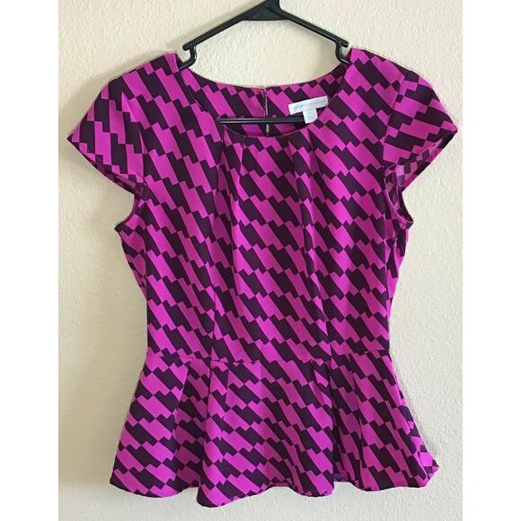 New York & Company Womens Xs Pink And Black Flutter Sleeve Ruffle Bottom Blouse. - Picture 1 of 9